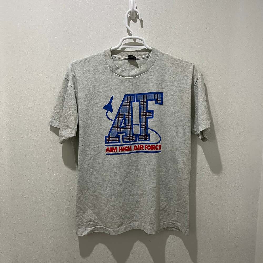 Vintage fruit of the loom Aim High Air Force T shirt Grey Extra Large